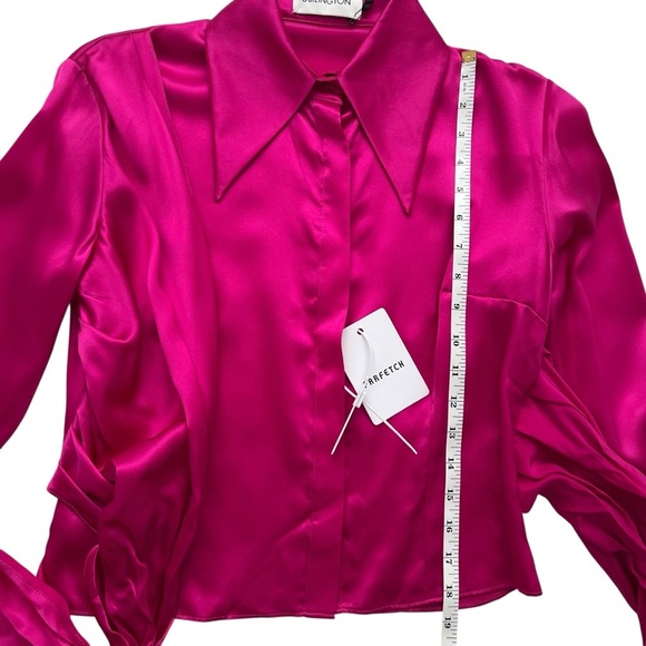 NWT 16Arlington 100% Silk Satin Bright Pink Tie Front Button Blouse Top SZ US 6 - Picture 11 of 14